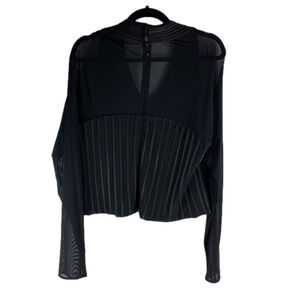 GILANI Black Long Sleeve V-Neck Sheer Top